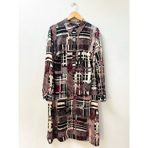 Marina Rinaldi 100% Silk Patchwork Print Midi Shirt Dress, Women's Sz 14, $1554
